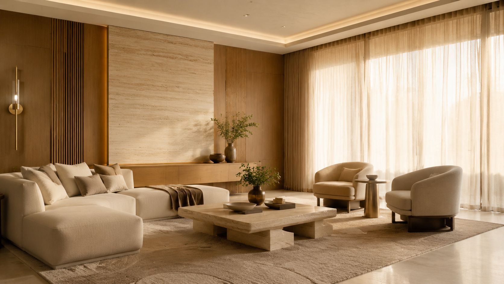 Finished home interior, warm tones